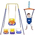 FUNLIO 2 in 1 Swing Set for Toddler & Baby Jumper, Heavy Duty Kids Swing & Bouncer with 4 Sandbags, Foldable Metal Stand for Indoor/Outdoor Play, Easy to Assemble and Store