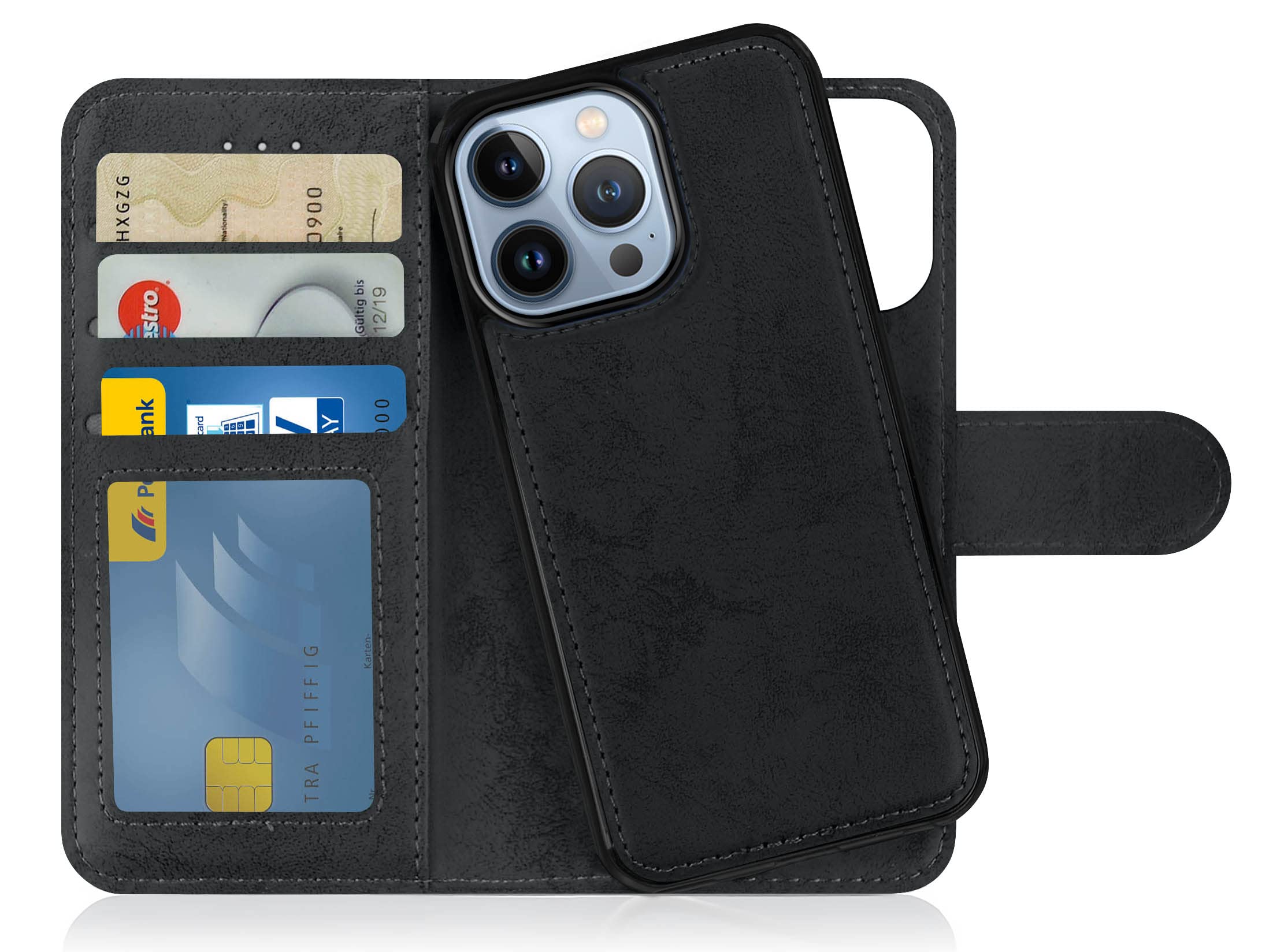 MyGadget Flip Case for iPhone 14 Pro - [ Removable Magnetic Cover ] - PU Leather Phone Case - [ Cover with Card Slot ] Protective Shell in Grey Black — image 1