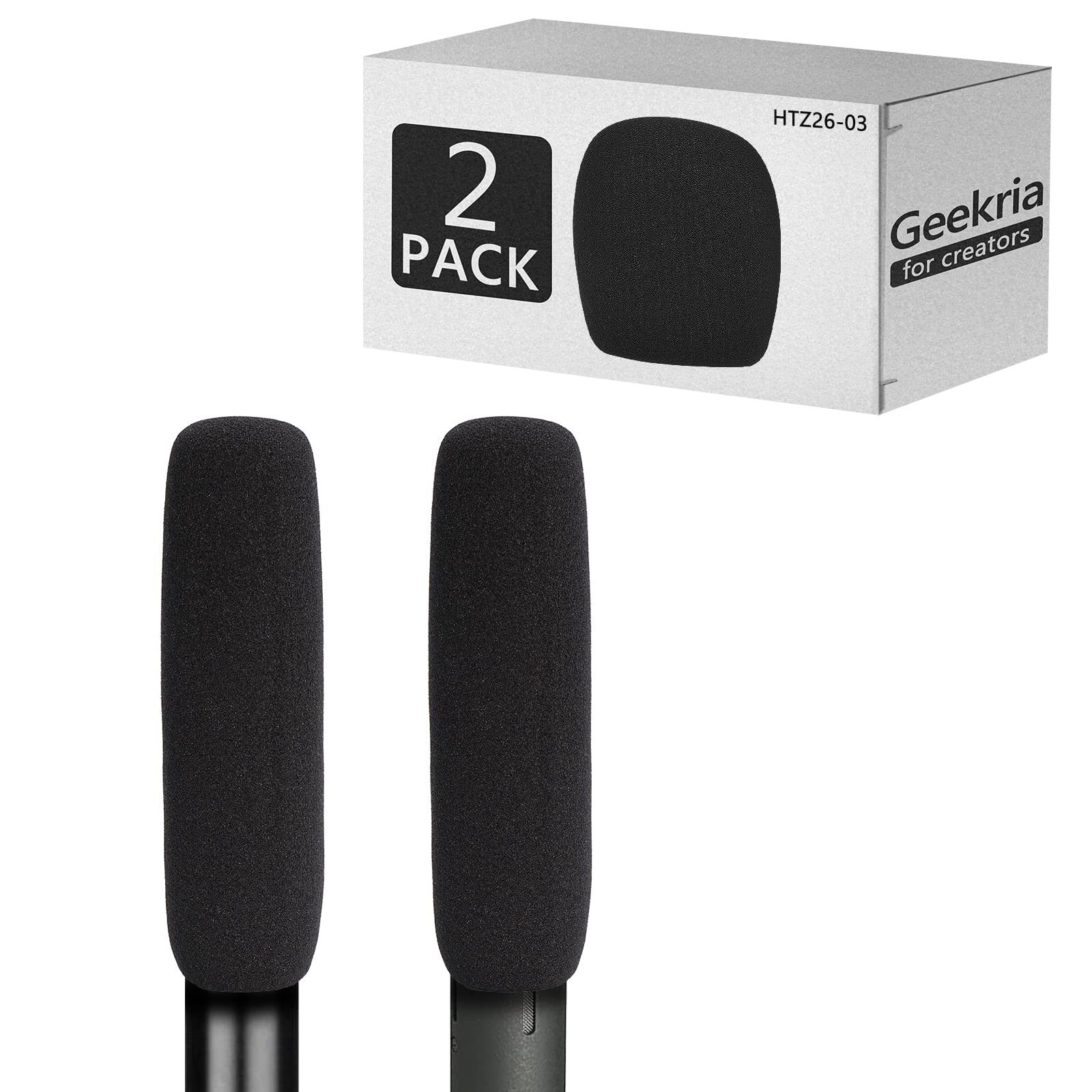 Geekria for Creators Foam Windscreen for 3/4'' Diameter Microphones, Antipop Foam Cover, Mic Wind Cover, Sponge Foam Filter Compatible with ATH AT897, BOYA BY-BM6060 (6 Inch / 2 Pack)