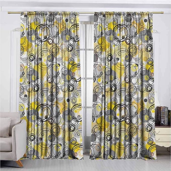 Grey and Yellow Curtains That can Reduce Dark Noise in The