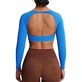 Aoxjox Workout Long Sleeve Crop Tops for Women Clarissa Backless Gym Cropped T Shirt Top