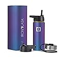 IRON °FLASK Camping & Hiking Hydration Flask with 3 Lids - Stainless Steel, Double Walled & Vacuum Insulated Water Bottle - Leak Proof & BPA Free (Aurora, Straw - 18 oz)