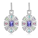 S925 Sterling Silver posts Colorful Geometric Crystal dangle drop Earrings for Women Cubic Zirconia Hypoallergenic Dangling Earrings Fashion Jewelry Gift for Prom Party Wedding