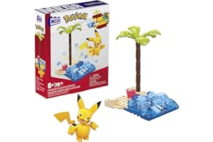 MATTEL MEGA Pokémon Action Figure Building Toys Set, Pikachu'S Beach Splash With 79 Pieces, 1 Poseable Character, Gift Idea For Kids