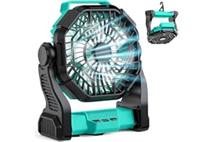 MATULSA Battery Powered Fan Portable, 10-In Tent Fan for Camping Hanging, 4 Fan Speeds & 125° Rotation, Rechargeable Fans with LED Lantern for Travel, Fishing, Power Outage, Camping Accessories, Blue