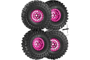 hopsupRC 1.0 Beadlock Wheels Rim&Tires Wheel for 1/18 TRX4m,1/24 SCX24 RC Crawler,1.0‘’ Aluminium RC Wheel Hub Rim Rubber Tires.(4PCS).Pink