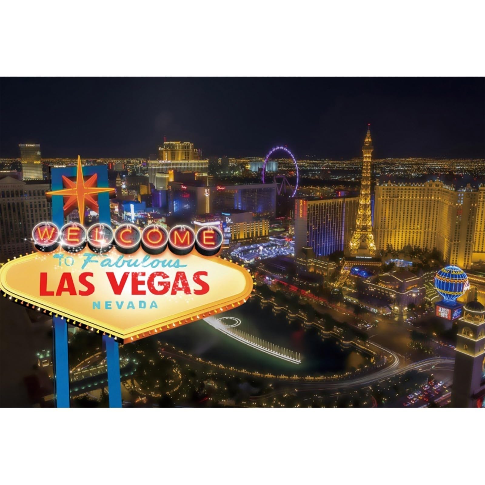 YongFoto 10x8ft Las Vegas Backdrop Welcome To Fabulous Las Vegas Casino Nevada Billboard Sign City Night View Photography Background Movie Themed Party Decor Portrait Photo Studio Props Vinyl