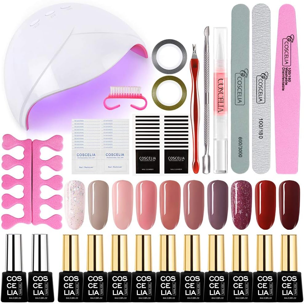 Gel Nail Polish Starter Kit With Nail 36W LED UV Light 10 Colors Gel Polish Top Base Coat and Nail Art Designs Manicure Tools All in One