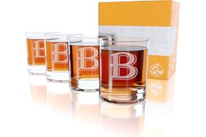 ON THE ROX DRINKS On The Rox 4 Piece Glass Set Engraved with B-Monogram, 11-Ounce