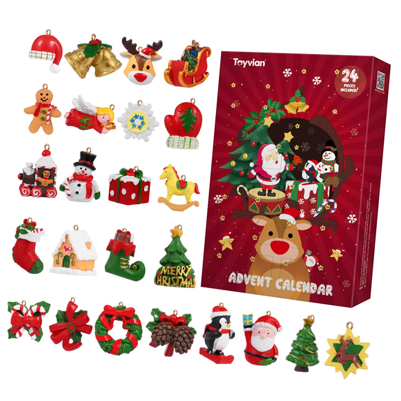 Toyvian 1PC Advent Calendar Treasure Box with Ornaments (Countdown to Christmas)
