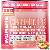 Creatine for Women, 6000mg Creatine Monohydrate Gummies with Collagen, BCAA | 120 Ct Creatine Gummies for Women Muscle Strength, Recovery &amp; Energy, Creatine Monohydrate Supplements Pre-Workout Chewbles