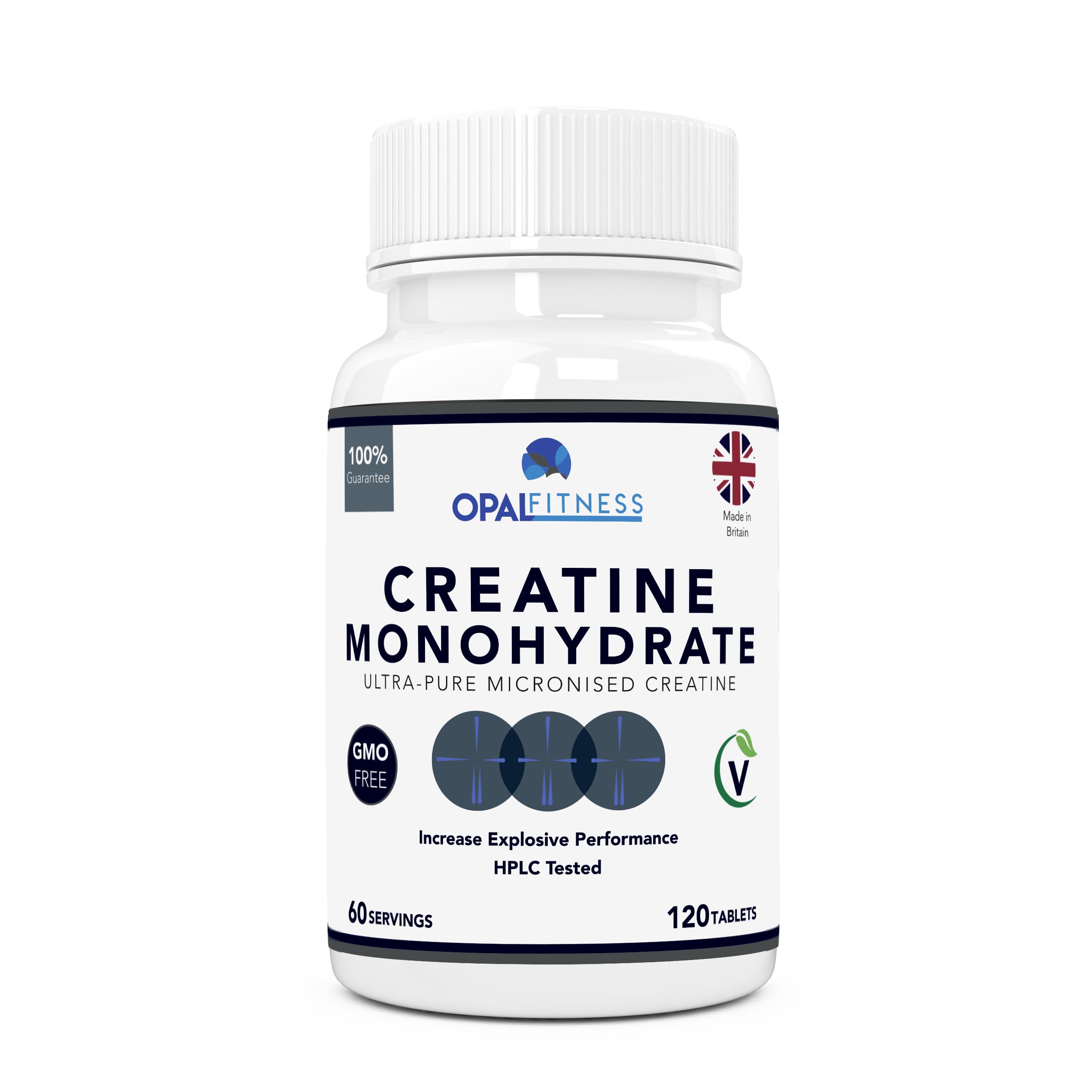 Creatine Monohydrate Tablets by Opal Fitness – Easy to Swallow Vegan Tablets - Scientifically Proven to Increase Muscle Strength, High Intensity Explosive Energy, and Build Lean Muscle Mass