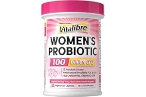 Vitalibre Probiotics for Women 100 Billion CFU 15 Strains, Daily Probiotic & Prebiotic Supplement with Organic Cranberry to Support Vaginal, Digestive, Immune Health, Shelf Stable, 30 Vegan Capsules