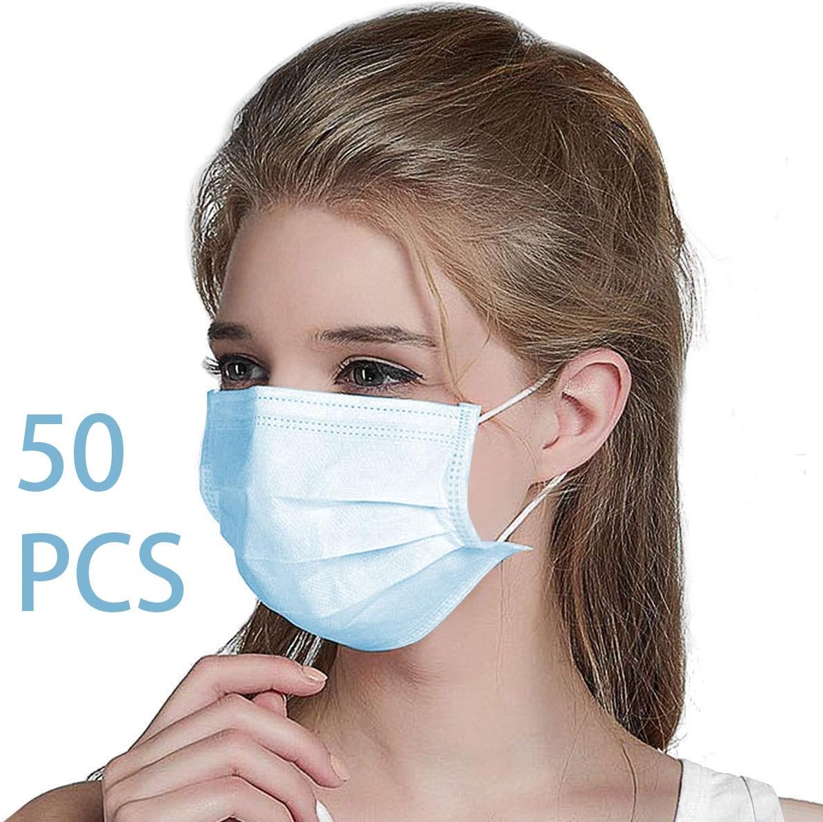 Face Masks, Pack of 50 Masks Standard-Sealed Bag Protected Health-3 PLY Masks Realpack