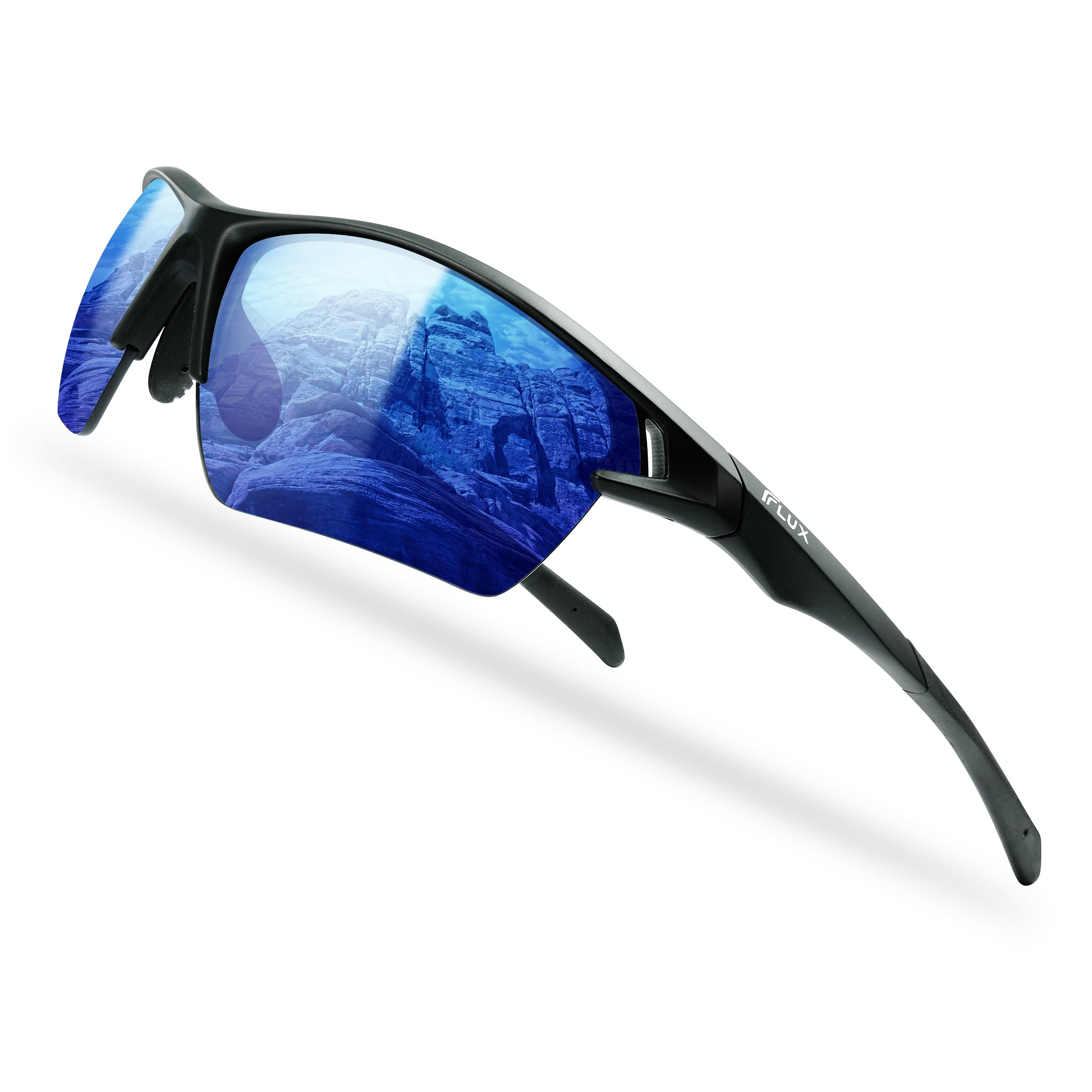 ICECUBE JET II NEO PC Polarized Sunglasses - Ultra-Light for Driving, Fishing & Cycling | Adjustable Nose & Temple (Matte Black, Blue)