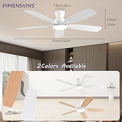 NKPU 52inch Ceiling Fans with Lights, Low Profile
