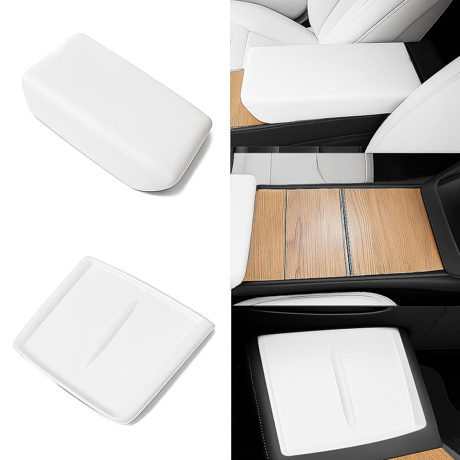 Photo 1 of 2026 Center Console Cover for Tesla Model Y Juniper 2025 & Model 3 Highland Accessories Set White Armrest Cover Wireless Charging Pad Center Console Sticker 3 PCS (White)