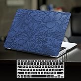 DTangLsm Compatible with MacBook Air 13 inch Case 2022 2021 2020-2018 A2337 M1 A2179 A1932, Elegant Textured Retro Leather Hard Shell Case for MacBook Air M1 Cover + Keyboard Skin,Blue Embossed Floral