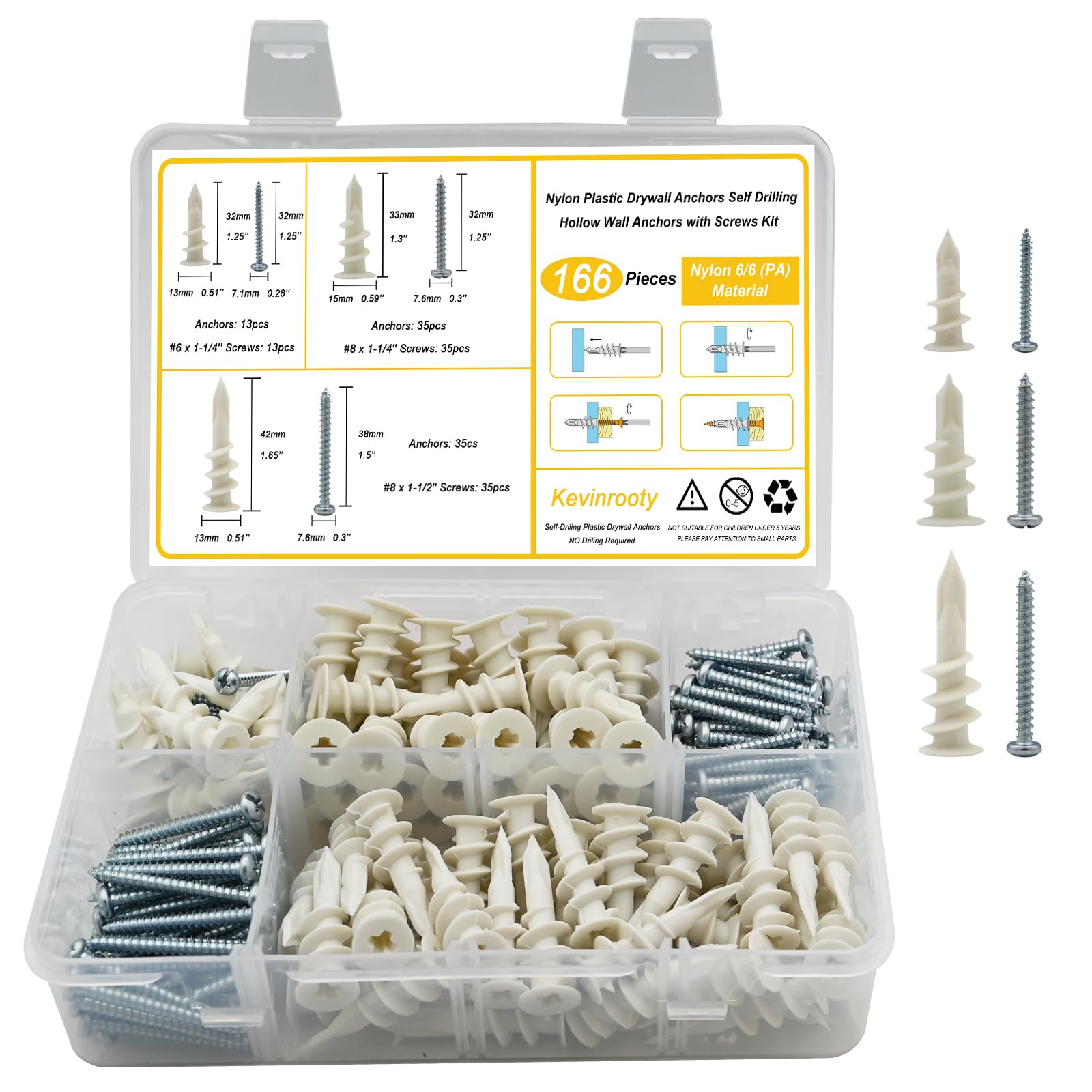250-Piece PMF Plastic Masonry Fasteners For Foam Insulation - 2 3/4 Inch Nails For Attaching Rigid Foam To Masonry & Concrete