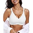 OEAK Womens Comfortable Wireless Bras Push Up Seamless Bralettes Soft V Neck Brassiere Scalloped Full Coverage Everyday Bra