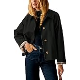 Yeokou Women Oversize Trench Coat Plaid Lining Lapel Button Down Casual Crop Jacket Outwear with Pockets