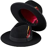 Fedora Hats for Women, Wool Felt Wide Brim Panama Style with Band, Adjustable Drawstring Fit, Dress Church Hat for Men