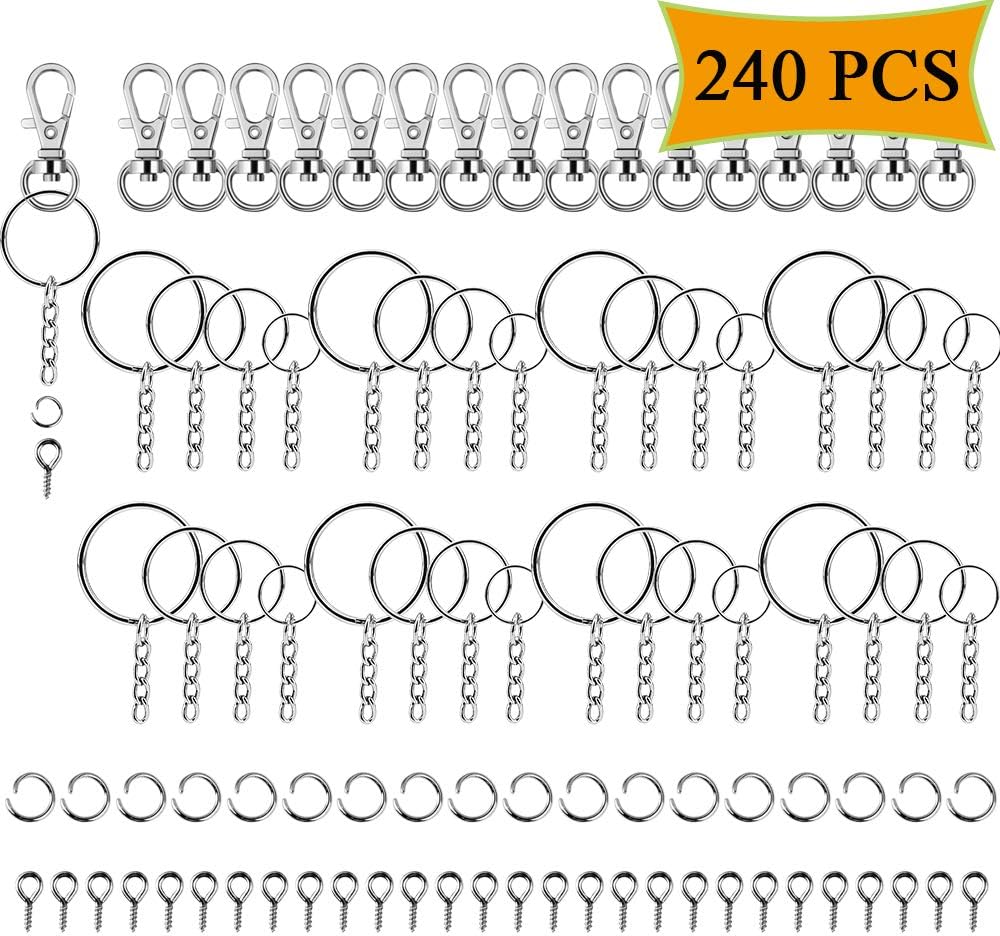 200 Pcs Swivel Clasps Lanyard Snap Hooks Lobster Claw Clasps and Key Rings with Chain, Open Jump Rings and Screw Eye Pins for Lanyard, Key, Charm, Jewelry, Art Crafts