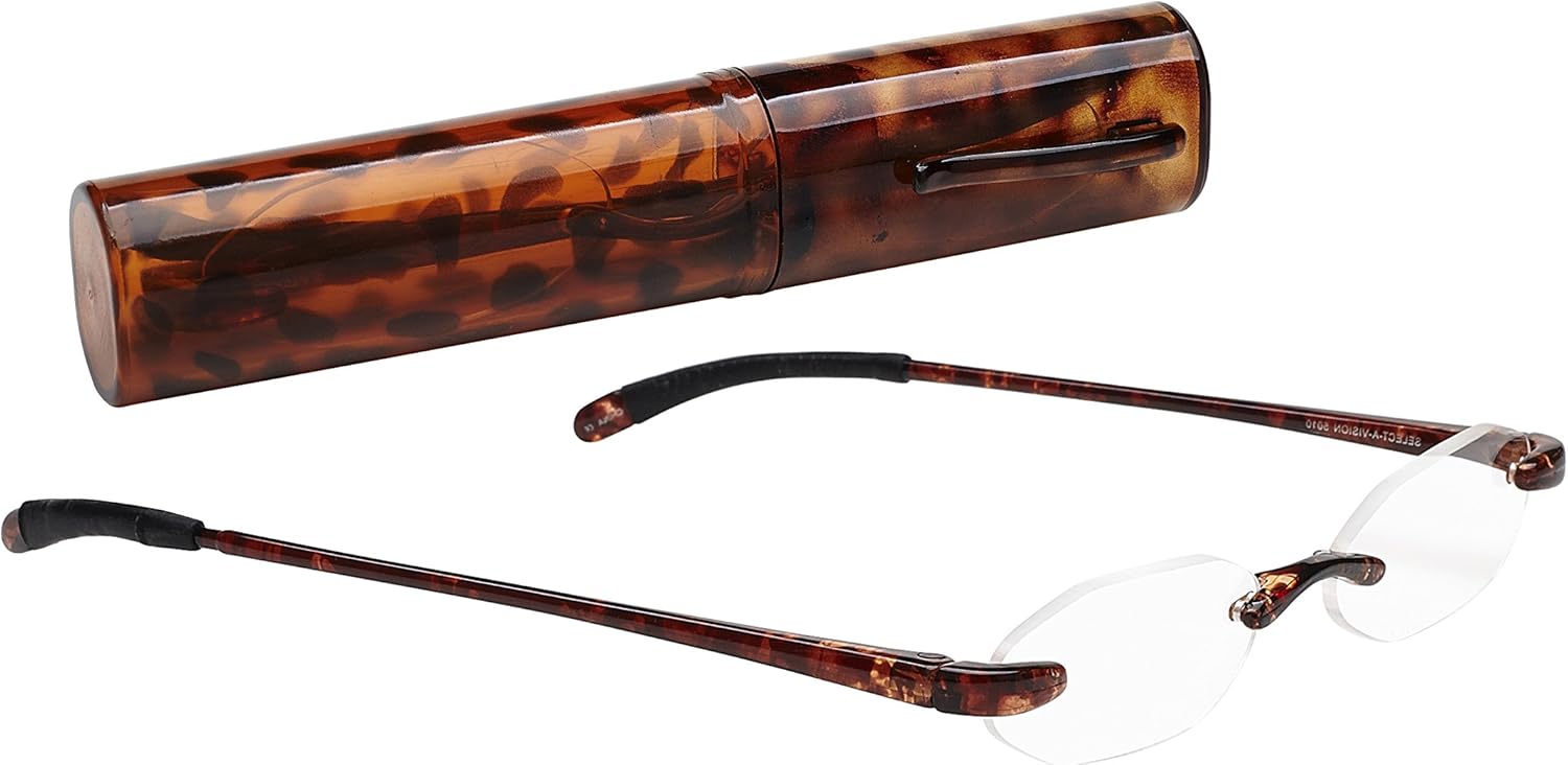 Select-A-Vision Flexi Lights Rimless Round Unisex Readers, Demi Brown, 1.50
