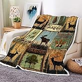 Bzhilja Rustic Cabin Throw Blankets, Vintage Country Antique Bear Moose Forest Wood Cozy Warm Bed Couch Blanket, Hunting Camping Fleece Flannel Throws to Decorate The Room and Bedroom