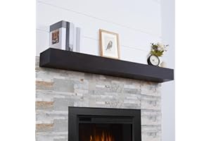 TECANA Fireplace Mantel 66 Inches - Rustic Floating Mantel Shelf - Solid Wood Mantel with Invisible Support Bracket - Wall Mantel Shelf for Farmhouse (66" L x 8" D x 5" H, Dark Brown)