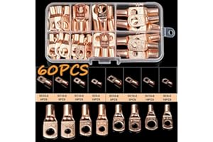 Copper Tube Terminals Battery Welding Cable Lug Ring Crimp Connectors 60pcs Assortment