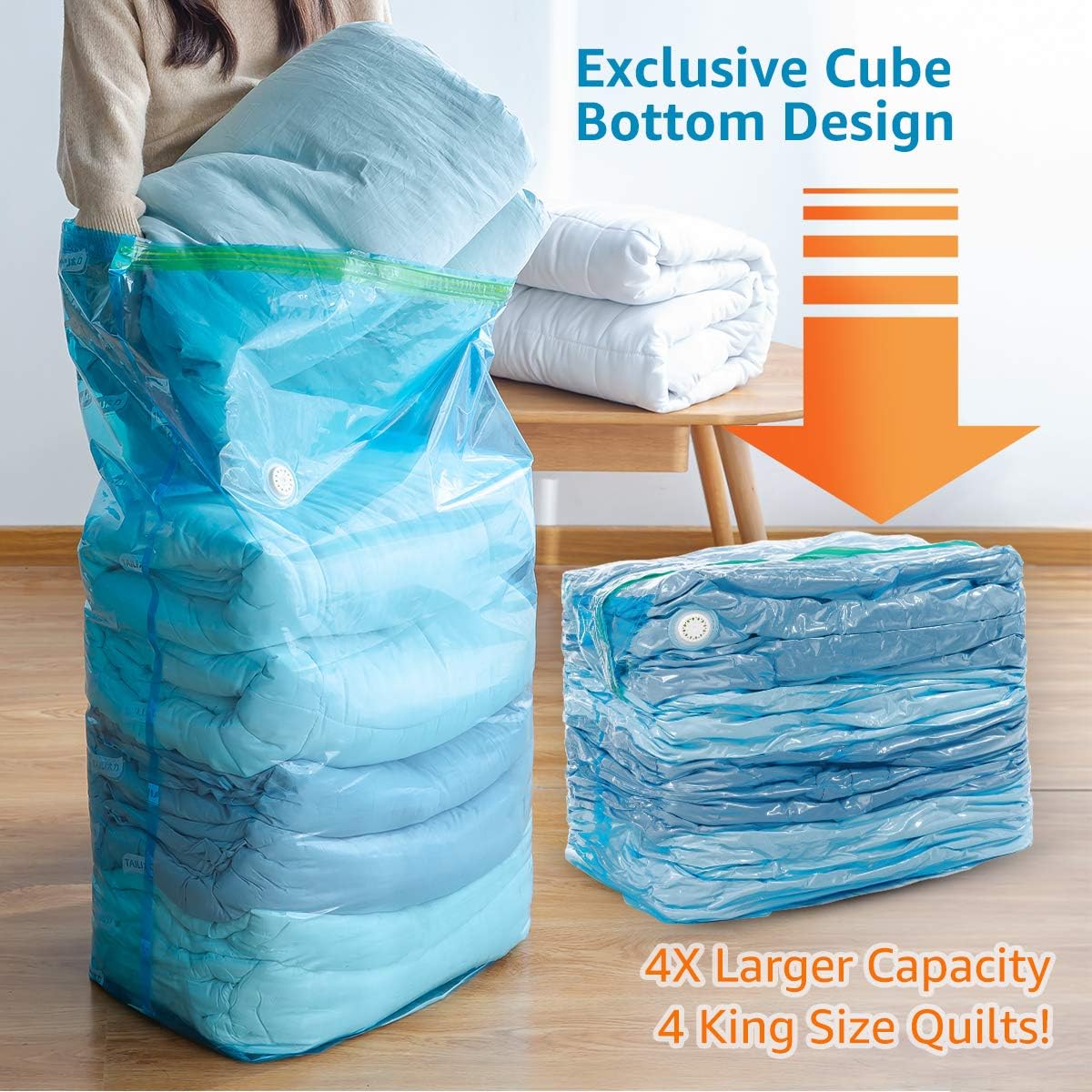 TAILI Vacuum Storage Bags Space Saver Bags 4 Jumbo Cube Pack Vacuum Sealer Bags for Clothes Bedding Comforter Quilts Pillows-No Pump No Cap 80% Space Saving Design: Home Improvement