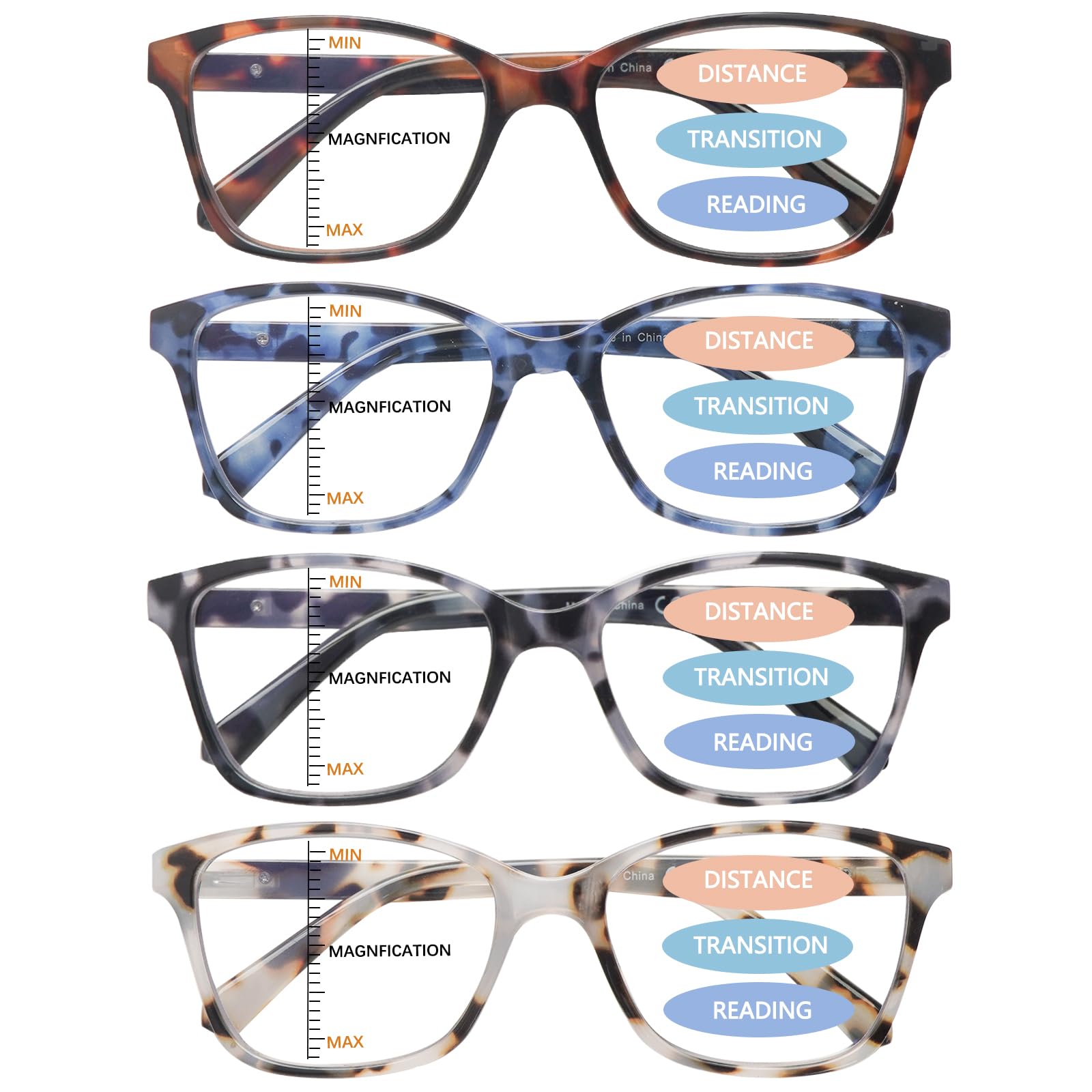 Photo 1 of STASTEND 4 Pack Progressive Multifocus Reading Glasses for Women Men Spring Hinge Blue Light Blocking Readers (Multicolor-1, 1.75, x)
