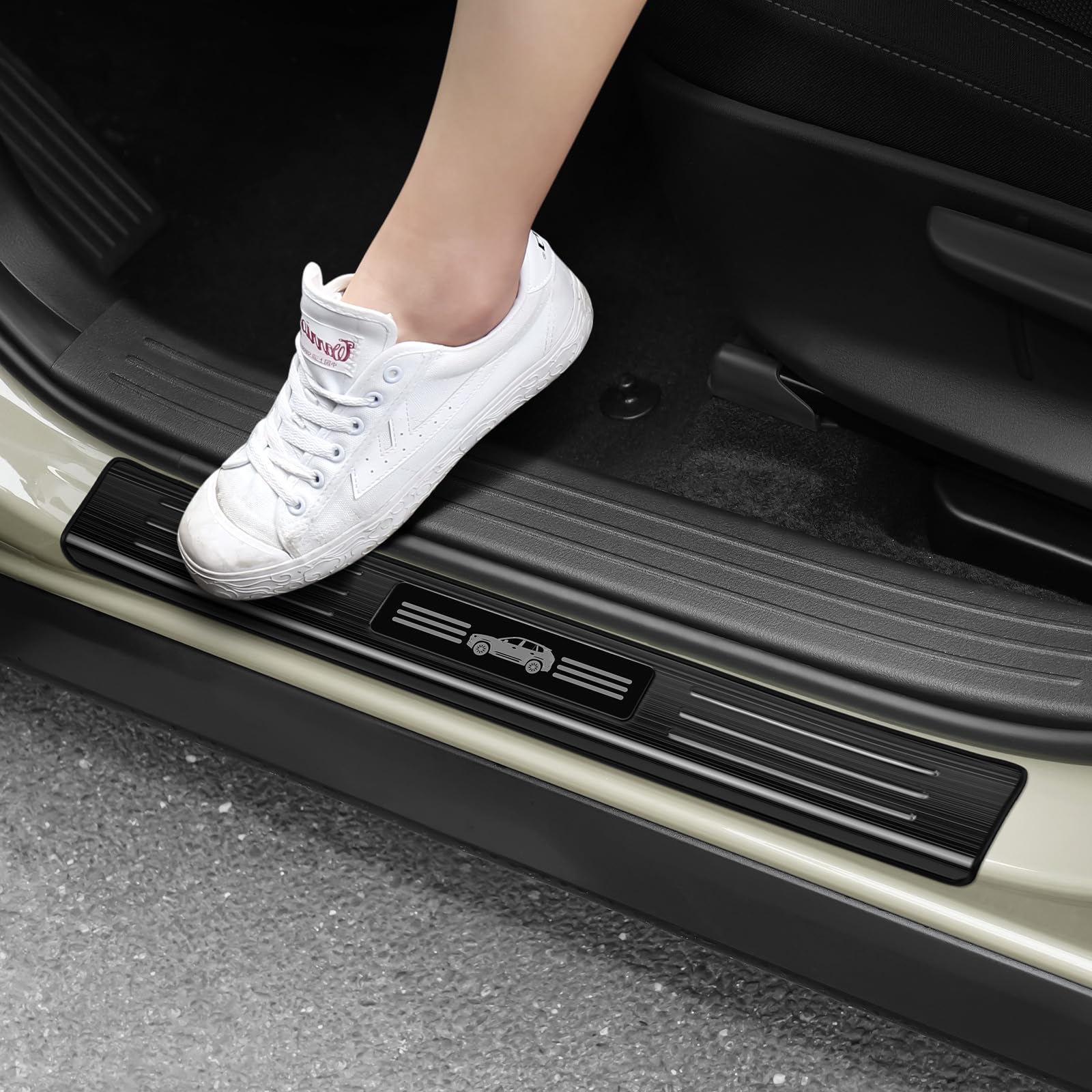 Photo 1 of Hellet 4PCS Car Door Sill Protector for Mazda 2023 2024 2025 2026 CX-50 CX50 Accessories Stainless Steel Material Black Brushed Door Entry Guards