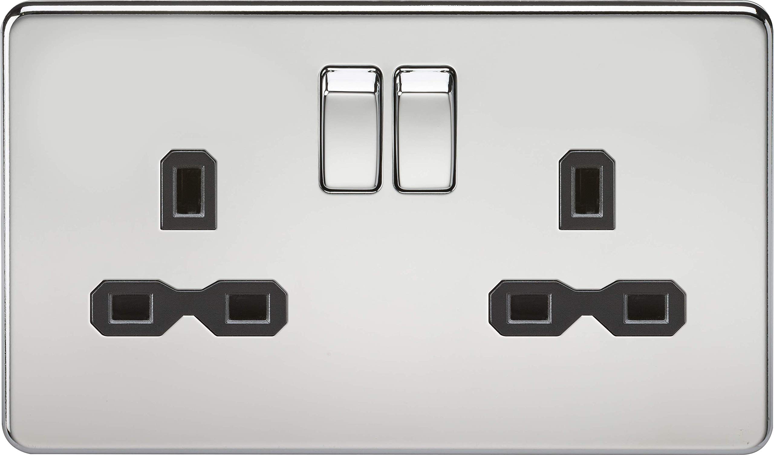 Knightsbridge SFR9000PC Twin Screwless 13A 2G Dp Switched Socket-Polished Chrome with Black Insert, 230 V