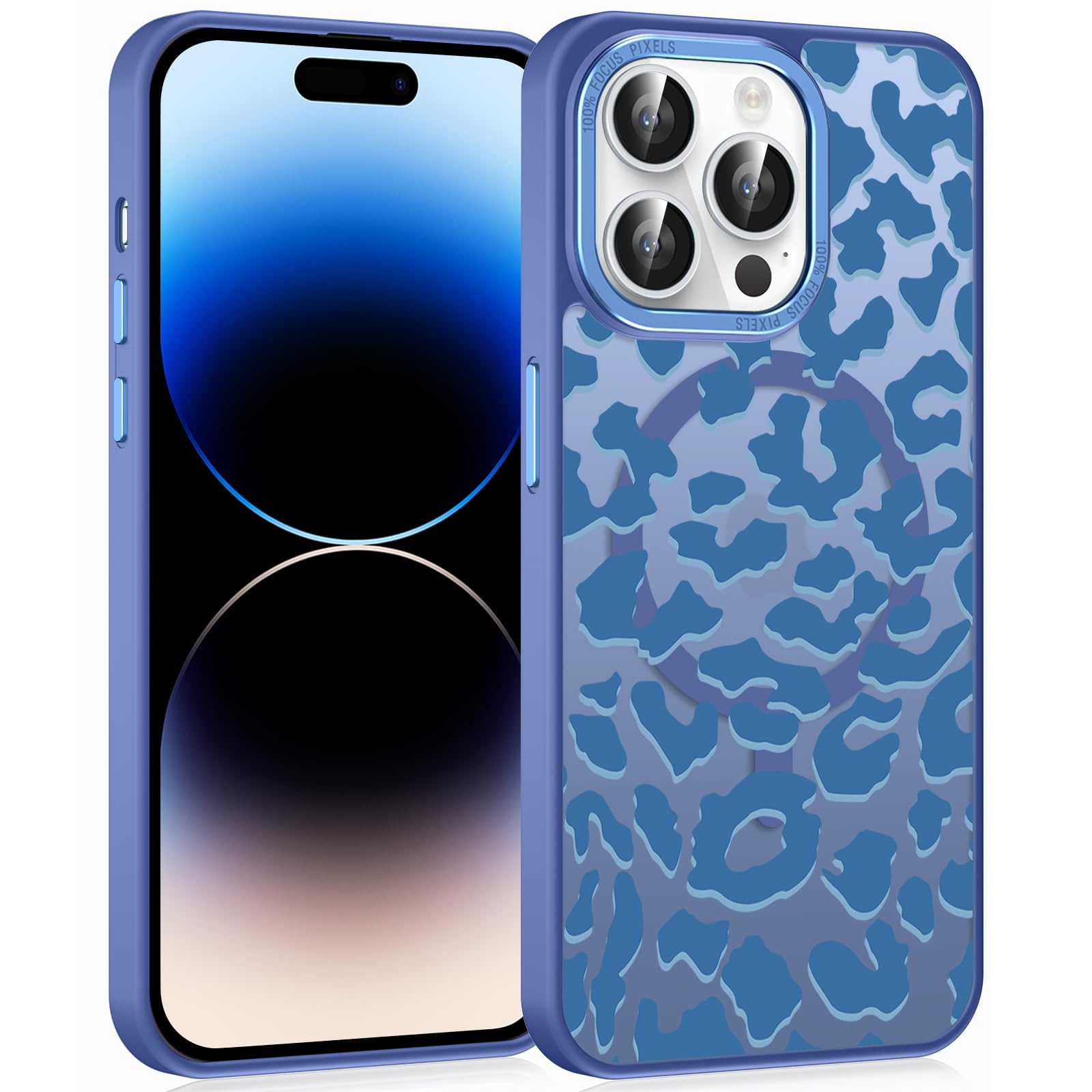 Vulfwela Cute Cheetah Print Phone Case for iPhone 16 Pro Max 6.9" Compatible with MagSafe, Aesthetic Navy Blue Leopard Pattern Magnetic Cover Soft TPU Hard PC Back Shockproof Funda for Women Girls