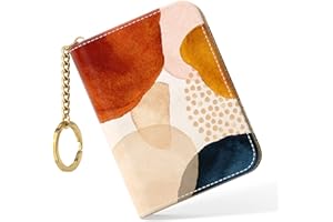 Nipichsha Credit Card Holder, Small RFID Card Wallet for Women, Slim Leather Card Holder Wallet, Credit Card Wallet Organizer, Pocket Business Card Case with Zipper & Keychain, Simple Abstract Art
