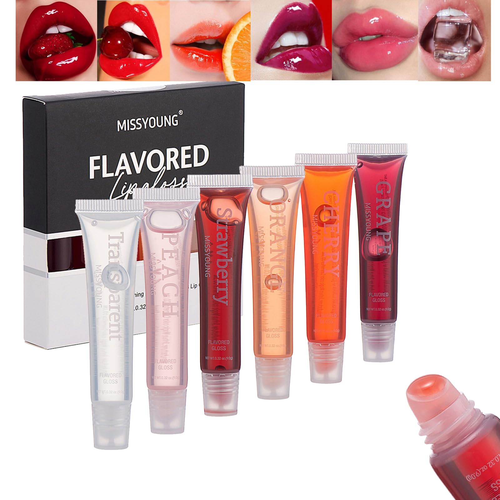 RoseFlower 6Pcs Liquid Lip Gloss Set, Water Sensation Plumping Lip Oil Tinted Lip Balm Lip Care Transparent Toot Lip Oil, Long Lasting Nourishing Lip Glow Oil Non-sticky Glitter Shine Lip Tint