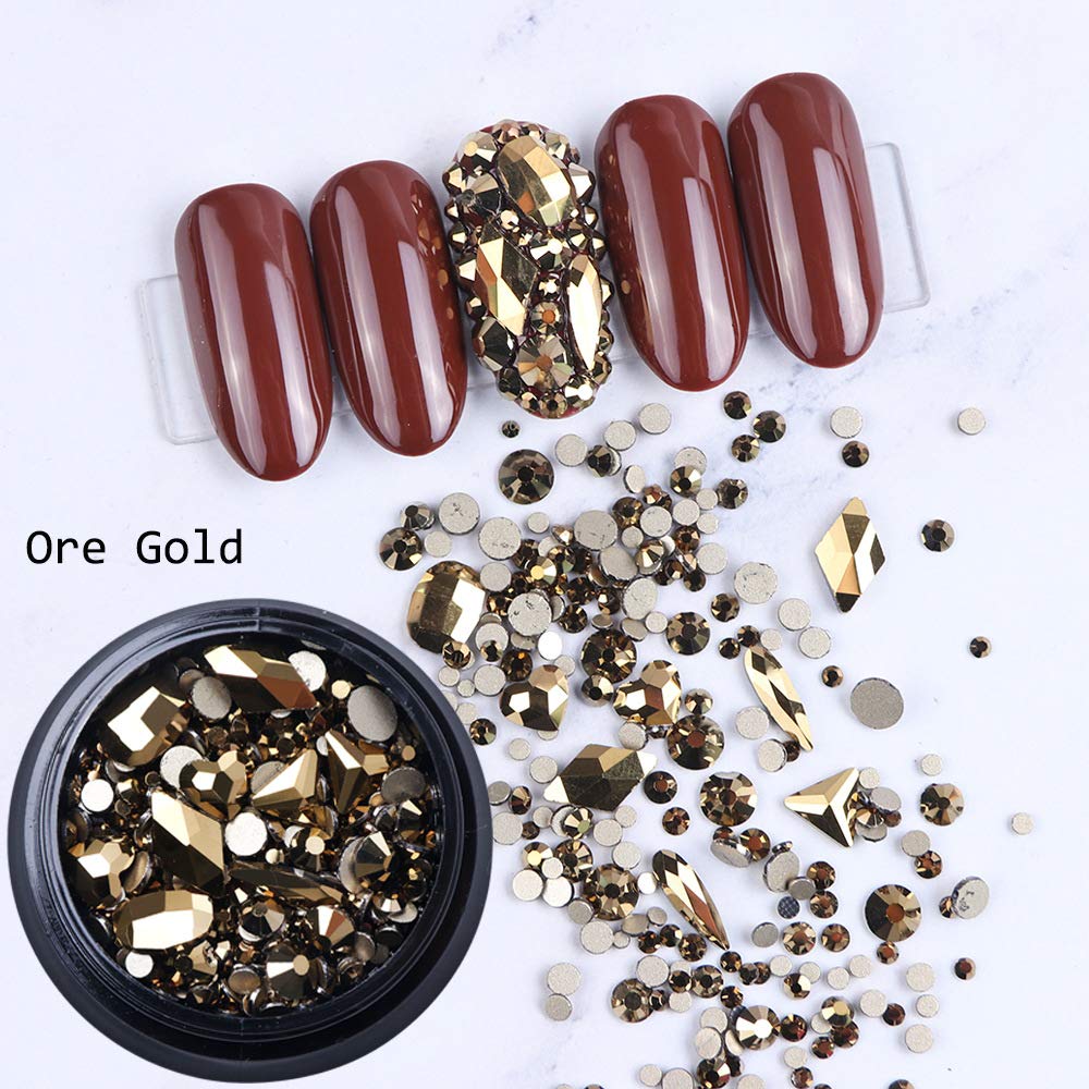 6 Pack Mixed Nail Art Rhinestone Nail Art Decorations Accessories Flat Base Nail Jewelry Glass Rhinestone Crystal Best for Manicure DIY Mobile Phone Shell Jewelry Makeup 3D Decoration: Beauty