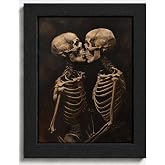 Framed Halloween Skeleton Lovers Wall Art Dark Romantic Kissing Skeletons Pictures Prints Horror and Eeriness Wall Decor for Bedroom Living Room Office Spooky Goth Apartment Dorm Home Decoration 8x10in