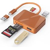 SD Card Reader, 5 in 1 USB-C &amp; USB Card Adapter with SD/MicroSD/MS and Dual USB-A Ports Memory Card Reader for iPhone 17/16/15 Pro Max iPad MacBook Pro/Air M4/M3 Android Phone/Tablet PC (Terracotta)