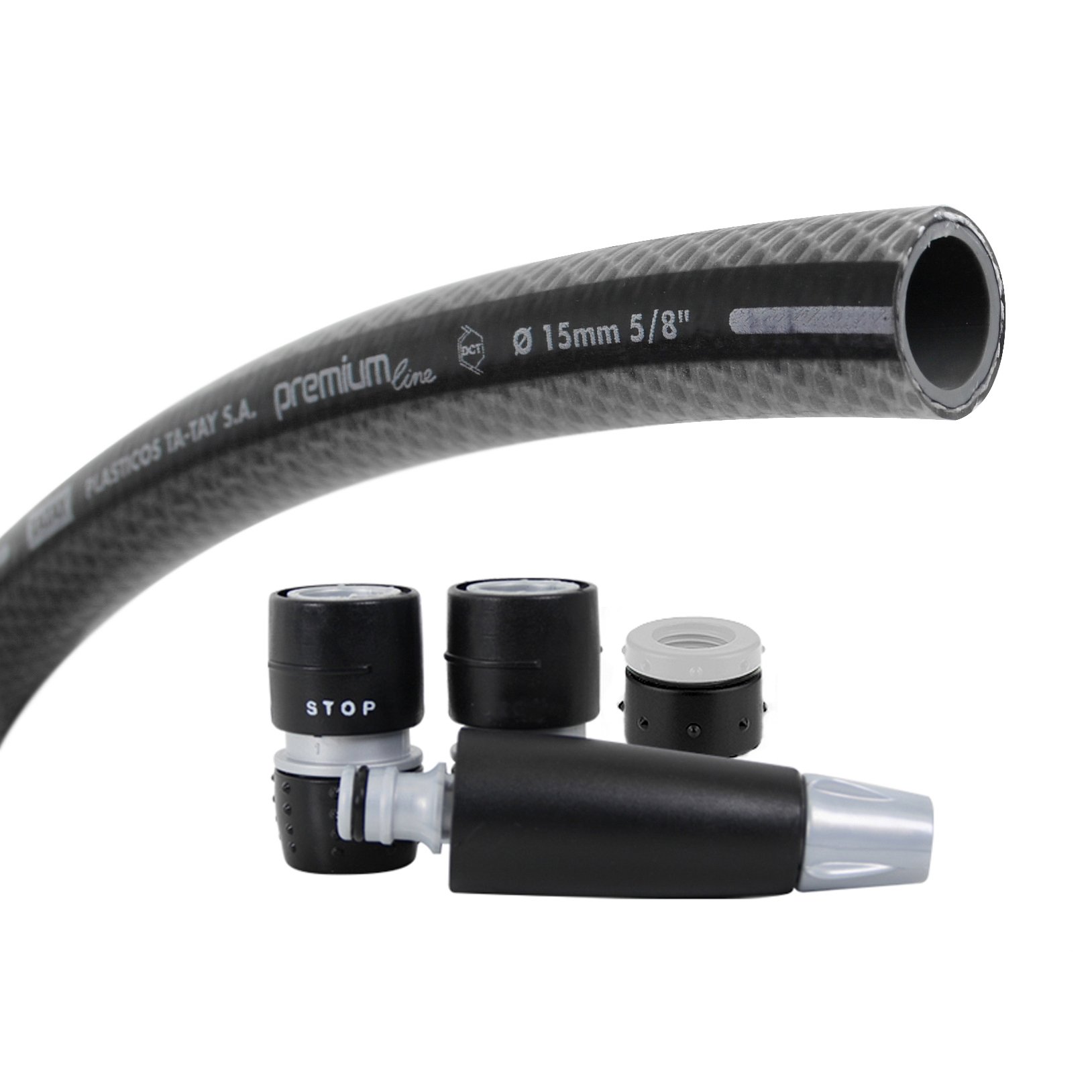 TATAY set Premium Hose, in 10m rolls,made of PVC with double mesh and great resistance to pressure. NTS plus system, anti-twist, with complete watering set, soft touch and anti-UV properties