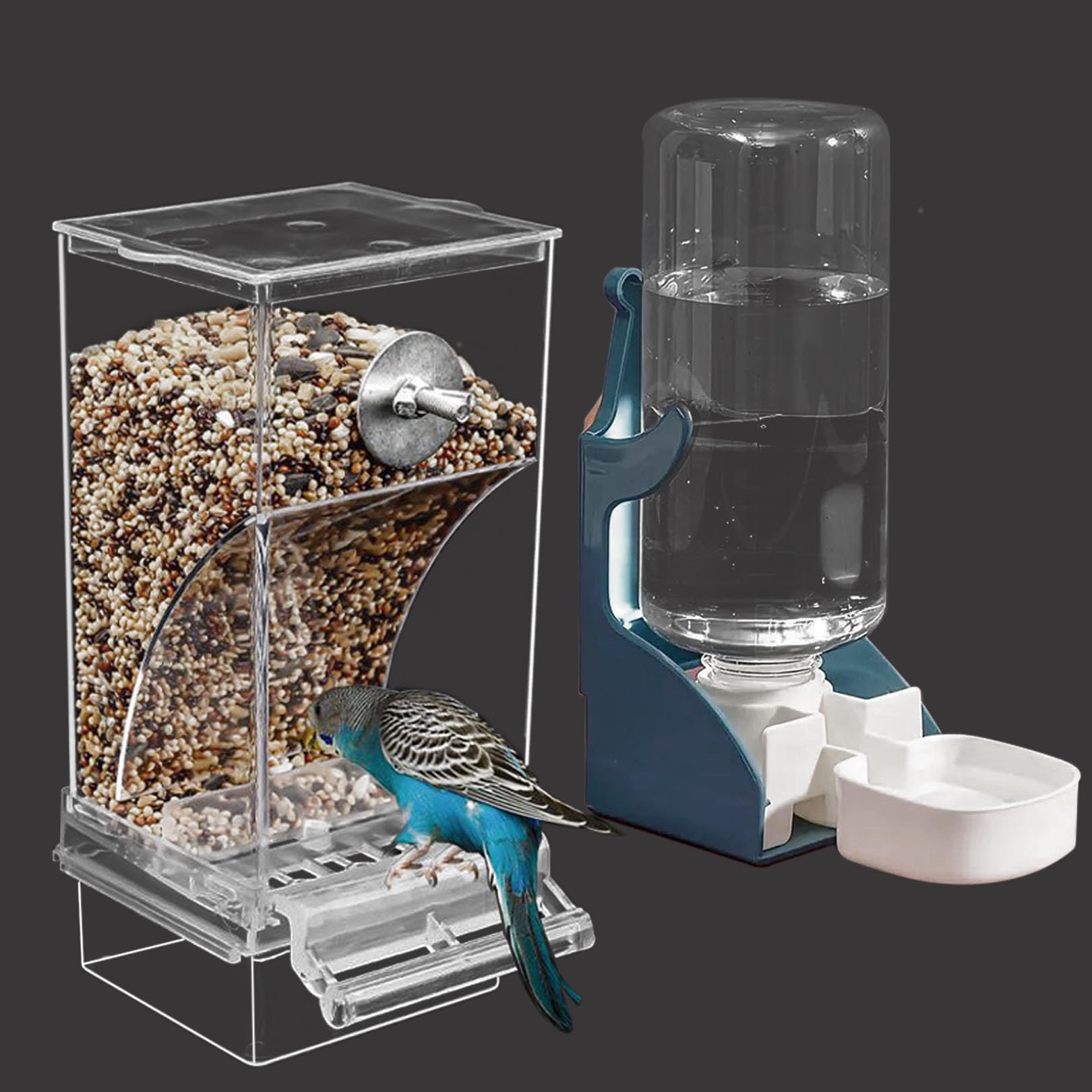 Photo 1 of chuyouan No Mess Bird Feeder Water Dispenser Set, Automatic Parrot Feeder for Cage Transparent Acrylic Food Container Drinker Cage Accessories Parakeet Cockatiel Lovebird Finch