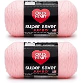 Red Heart Super Saver Jumbo Yarn for Crocheting, Petal Pink, 2-Pack | #4 Medium Worsted Weight 100% Acrylic Yarn for Blankets, Sweaters, Amigurumi, and Large Projects, 744 yards, 396g/14oz