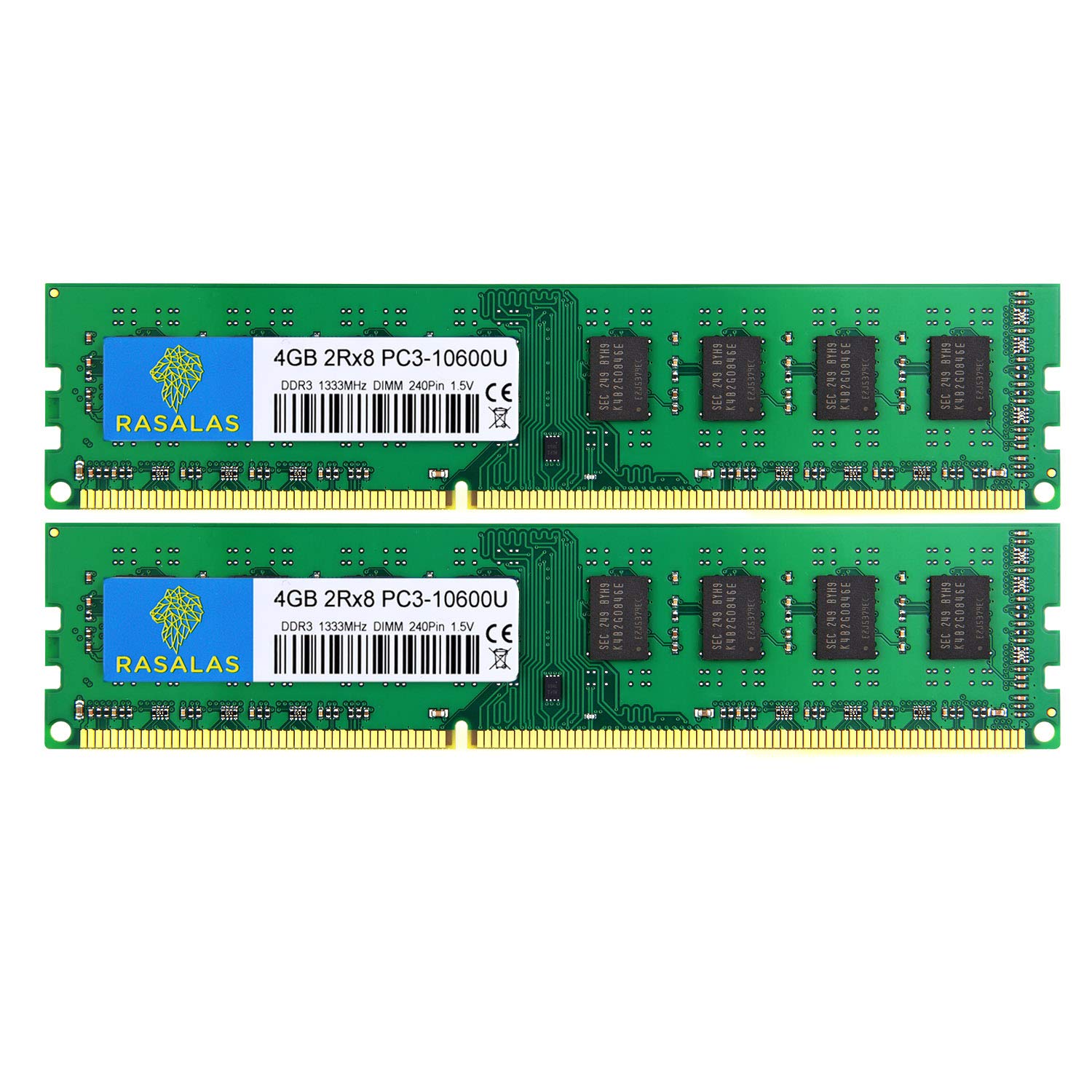 Rasalas PC3-10600 8GB Kit (2x4GB) DDR3-1333 PC3 10600U Ram DDR3 2Rx8 PC3-10600U 1333 mhz DDR3 1.5V CL9 240-pin Memory Module Upgrade for Desktop