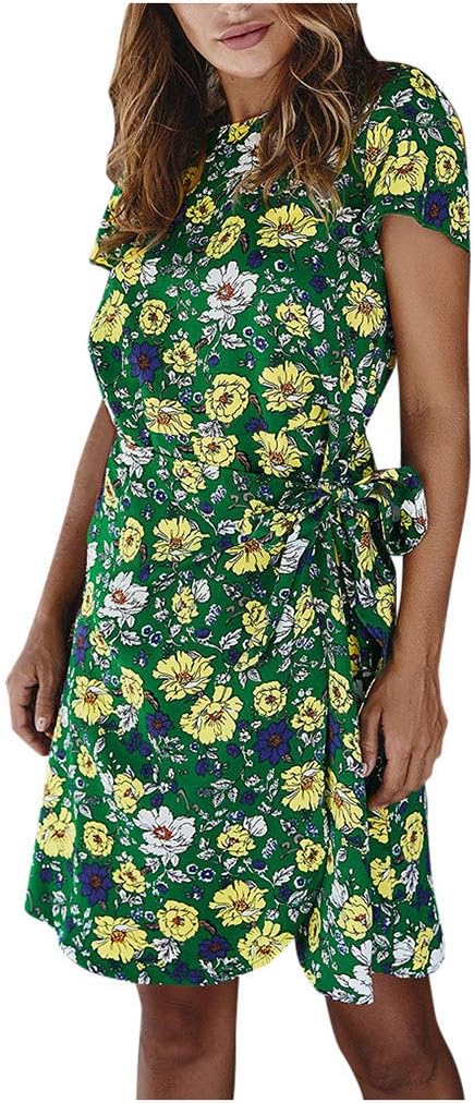 Long Dresses, FORUU Womens Floral Printed Short Sleeve Round Neck Casual Beach