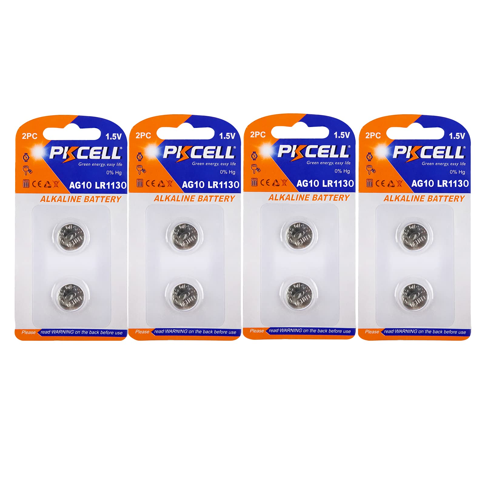 PKCELL 1.5V AG10 LR1130/189 /LR54 Alkaline Button Cell Battery Batteries (8PCS)