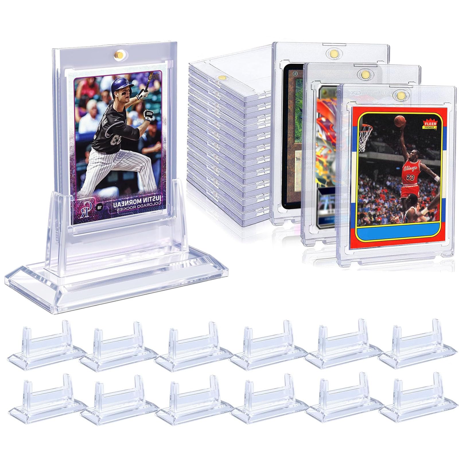 MUXHEL 14 Set 35PT Magnetic Card Holder Clear Magnetic Trading Card Holders with 14 Stands One Touch Transparent Trading Card Display for Game Sports Card Display and Storage — image 1