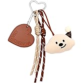 NINATY Cute Keychain Plush Bear Bag Charms Rope Leather Heart Keychains Kawaii Purse Charms Brown Bear Keyring Accessories for Handbags Backpacks Car Keys Tote Bags Women Girls Birthday Christmas Gift