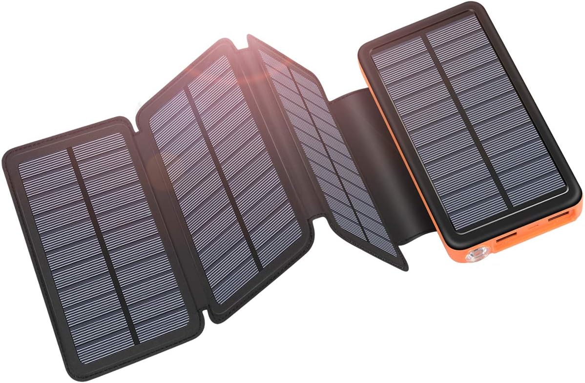 ADDTOP Solar Charger 25000mAh Portable Power Bank with Type-C Input Phone Charger with 4 Panels for iPhone, Samsung, Tablets and More